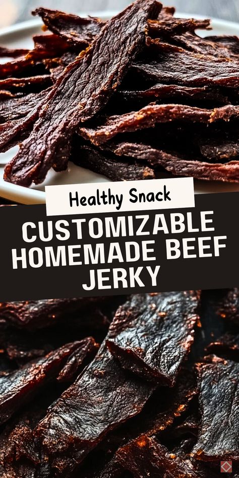 Craft your own beef jerky at home! This recipe is simple, healthy, and lets you customize seasonings to suit your taste. Save this pin to enjoy a high-protein snack that’s full of flavor and easy to make. Beef Jerky Recipe Teriyaki, Homemade Jerky In The Oven, Beef Jerky Recipe In Air Fryer, Air Fry Beef Jerky, Soy Free Jerky Recipe, Beef Liver Jerky Recipe, Diy Dried Beef, Beef Jerky From Ground Beef, Ground Beef Jerky Recipes Ovens