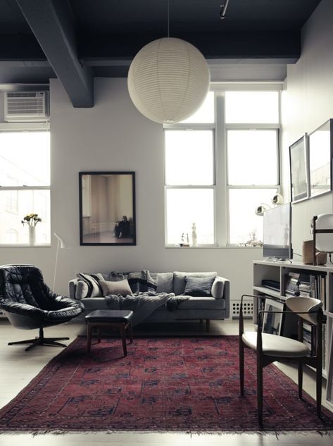 The Brooklyn Home of Swedish Photographer Pia Ulin_5 Afternoon Light, Bed Stuy, Ideas Hogar, Loft House, Interior Modern, Red Rug, A Living Room, Contemporary Area Rugs, Living Room Carpet