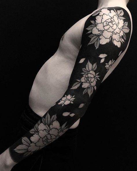 Live Free Tattoo, Arms Tattoos, Negative Tattoo, Black Work Tattoo, Black Sleeve Tattoo, Owl Tattoo Drawings, All Black Tattoos, Geometric Sleeve Tattoo, Sleeve Tattoo Ideas