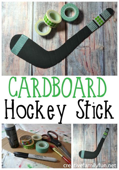 Your young hockey fans will love to make this simple Cardboard Hockey Stick craft. It's fun to make and use to decorate your room. #kidscrafts #kids #kidsactivities #recycledcraft Hockey Crafts For Kids, Hockey Stick Crafts, Hockey Diy, Free Craft Templates, Hockey Birthday Parties, Hockey Crafts, Game Day Quotes, Diy Dollar Tree Crafts, Sports Crafts