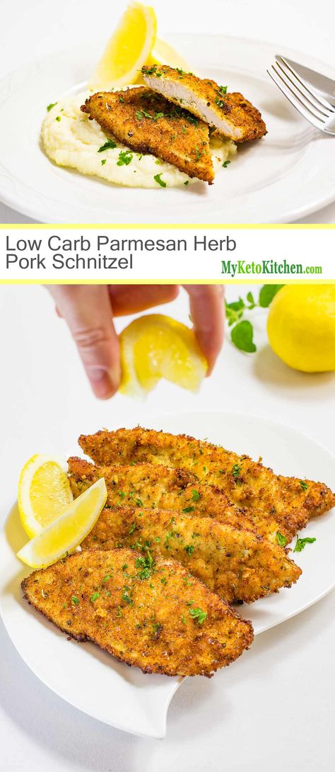 Keto Schnitzels Recipe – Pork fillets coated in Parmesan. This German style chicken fried pork is gluten free and keto friendly. Make this easy dinner recipe today! #ketorecipe #schnitzel #german Cheese Steak Fries, Schnitzel Recipes, Low Carb Pork, Pork Schnitzel, Low Carb Low Fat Recipes, Pork Fillet, Boiled Egg Diet Plan, Cheese Steak, Low Carb Diet Recipes