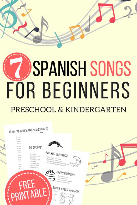 Spanish Songs for Beginners Free Printable Preschool Spanish Lessons, Spanish Learning Activities, Preschool Spanish, Lyrics Videos, Learning Spanish For Kids, Spanish Curriculum, Free Homeschool Curriculum, Homeschool Spanish, Spanish Lessons For Kids