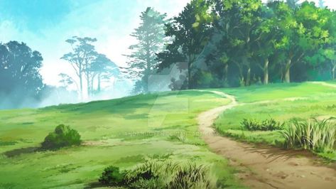 Green Field by andanguyen Painting Wallpapers, Fantasy Fields, Environment Painting, Field Painting, Fantasy Background, Scenery Background, Green Field, Anime Backgrounds, Landscape Concept