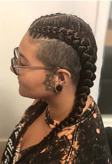 Two Braids With Shaved Sides, Women’s Hair Shaved Sides, French Braids With Shaved Sides, Cornrows With Shaved Sides, Shaved Sides For Women, Bday Braids, Braids With Undercut, Box Braids With Shaved Sides, Side Shaved Hair