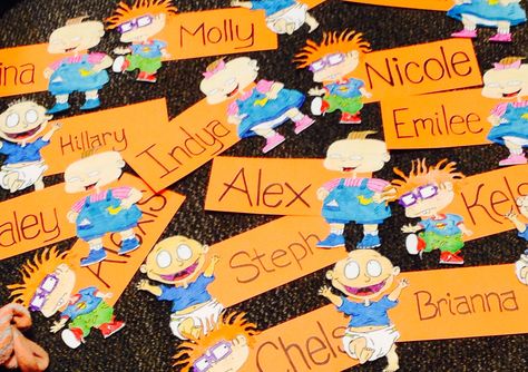 Rugrats door decs #90'skid Rugrats Classroom Theme, Nickelodeon Ra Door Decs, Dorm Name Tags Resident Assistant, Ra Name Tags Ra Door Decs, Res Life Door Decs Name Tags, Doortags Ra, Preschool Classroom Layout, Res Life Door Decs, Dorm Themes