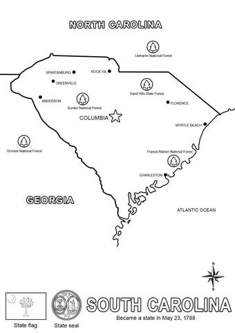 Map Of South Carolina, South Carolina Map, North Carolina Flag, Map Worksheets, Flag Coloring Pages, Doodle Ideas, Printable Pictures, History Projects, School Help