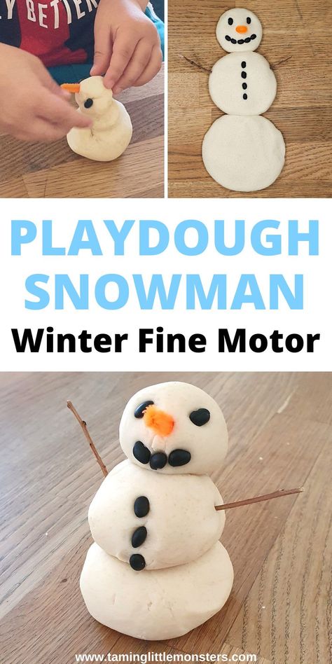 Playdough Snowman, Winter Fine Motor, Winter Break Activities, Snowmen Activities, Fine Motor Activity, Fine Motor Activities For Kids, Playdough Activities, Snow Activities, Fun Winter Activities