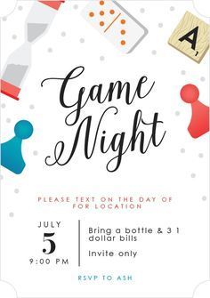 Game Night Rehearsal Dinner Invitations Game Night Birthday Party Ideas, Game Night Invitations, Board Game Poster, Disney Party Games, Family Game Night Party, Game Night Decorations, Monopoly Theme, Lds Relief Society Activities, Game Night Snacks