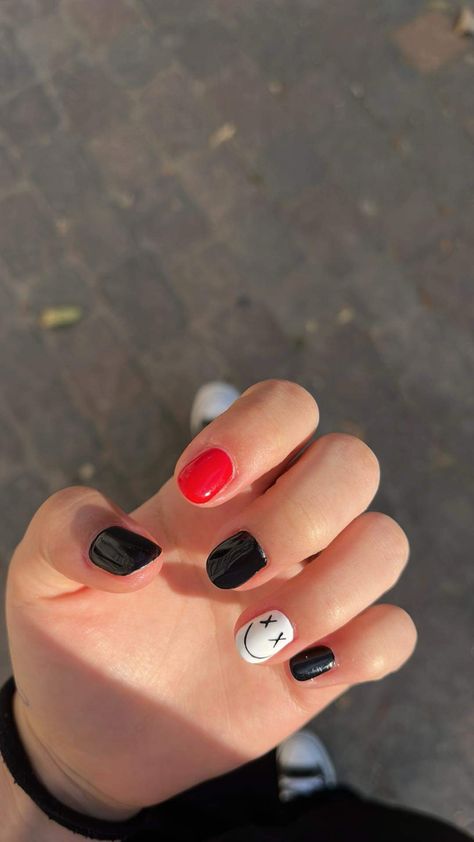 Short Rockstar Nails, Rock And Roll Nails Ideas, Band Nails Rock, Rockstar Gf Nails Red, Short Nail Designs Rockstar, Rocker Nails, Faith In The Future, Inspired Nails, Nail Styles