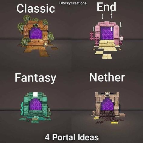 Nether Portal Ideas, Minecraft Portal Design, Minecraft Building Designs, Minecraft Portal, Nether Portal, Minecraft Decoration, Minecraft Interior, Minecraft Structures, Minecraft Interior Design