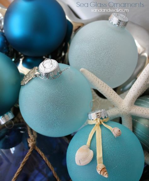 Sea Glass Ornaments Sea Glass Ornaments, Beachy Christmas, Beach Christmas, Coastal Christmas, Holiday Diy, Blue Christmas, Xmas Ornaments, Xmas Crafts, Ornaments Diy