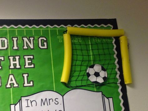 Diary of a Not So Wimpy Teacher: My Classroom Soccer Bulletin Board, Sports Bulletin Boards, School Sports Theme, Sports Classroom, Sports Theme Classroom, Team Theme, Soccer Theme, Classroom Transformation, Class Theme