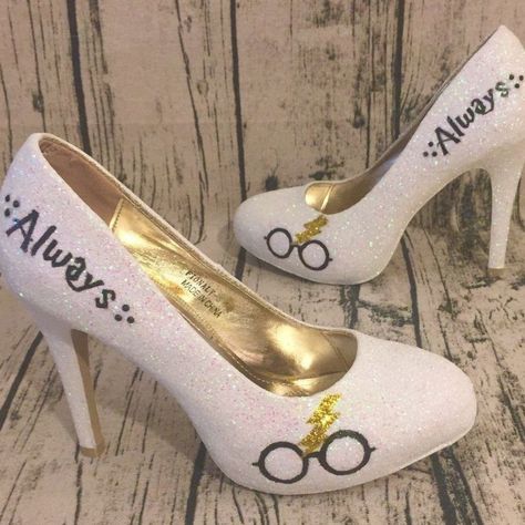 Womens Sparkly White Ivory Glitter Heels Harry Potter Wedding bride Superhero Shoes Harry Potter Shoes, Sparkly Wedding Shoes, Converse Wedding Shoes, Custom Wedding Shoes, Wedding Shoes Sandals, Harry Potter Wedding Theme, Wedge Wedding Shoes, Wedding Shoes Low Heel, Buku Harry Potter