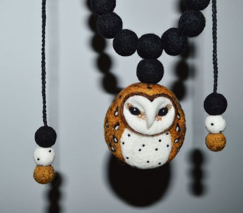 https://flic.kr/p/k1wHxF | Barn Owl necklace, design no.2 | Needle felted jewelry Felted Owls, Barn Owl Necklace, Felted Jewelry, Owl Black, Needle Felted Owl, Waldorf Crafts, Felt Necklace, Felt Owl, Owl Fabric