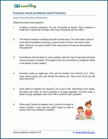 Division with unit fractions word problems | K5 Learning Multiplying Fractions Word Problems, Dividing Fractions Word Problems, Fractions Word Problems, Learning Fractions, Fraction Word Problems, Division Word Problems, Dividing Fractions, Unit Fractions, Spelling Worksheets