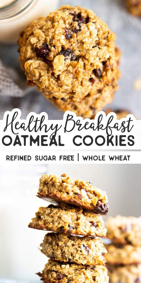 Sugarless Snacks, Breakfast Oatmeal Cookies, Healthy Oatmeal Breakfast Cookies, Pb Desserts, Clean Cookies, Healthy Breakfast Oatmeal, Walnut Breakfast, Healthier Cookies, Walnut Oatmeal