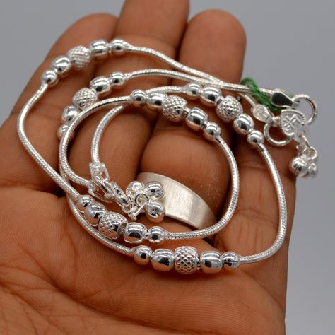 Excited to share the latest addition to my #etsy shop: Traditional Style Sterling Silver Handmade Solid Chain Ankle Bracelet with Amazing Noisy jingle bells belly genuine Payal jewelry https://etsy.me/3gaM0Cg #silver #ball #women #balljoint #genuinejewelry #bellsbelly Latest Payal Designs Silver For Girls, New Payal Designs Silver, Ankle Chain Silver, Silver Pattilu Latest Designs, Latest Payal Designs Silver, Pattilu Designs Silver, Latest Silver Anklet Designs, Payal Designs Silver