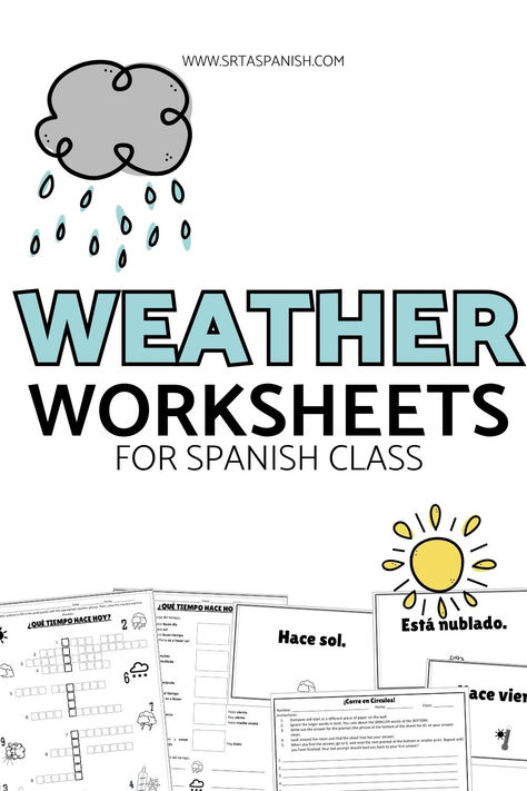 If you are looking for fun Spanish weather vocabulary worksheets, this post is full of practice options for your Spanish students! Check out free resources, writing practice, a weather report project, and more digital versions for you to download and use with your Spanish weather vocabulary unit! This is perfect for your middle school and high school novices. Spanish Weather Activities, Weather In Spanish, Spanish Weather, Weather Worksheets, Weather Vocabulary, Middle School Spanish, Spanish Lesson Plans, High School Spanish, Spanish Verbs