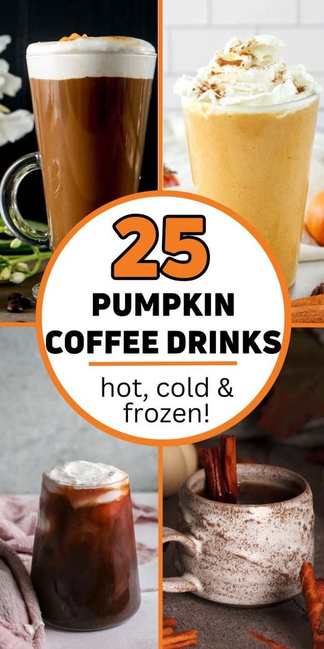 If you love Fall coffee drinks with pumpkin, you will love this selection of homemade pumpkin coffee drinks. From simple hot pumpkin coffee recipes to pumpkin cream cold brew and iced coffee with pumpkin,you'll find so many delicious pumpkin coffee ideas in this recipe collection. Pumpkin Coffee Drinks, Homemade Pumpkin Coffee, Pumpkin Coffee Recipe, Pumpkin Latte Recipe, Flavored Coffee Recipes, Espresso Drink Recipes, Healthy Coffee Drinks, Summer Coffee Drinks, Fall Coffee Drinks