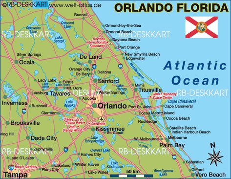 Map of Orlando Florida Orlando Map, Beach Disney, Orlando Usa, Merritt Island, Orange City, Map Of Florida, Cape Canaveral, Ormond Beach, New Smyrna Beach