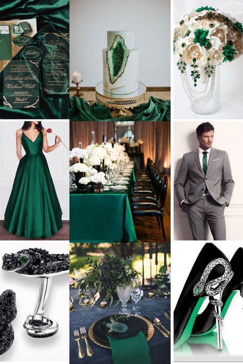 Emerald Anniversary Party Ideas, 20 Year Anniversary Ideas, Emerald Wedding Colors, Quince Decor, Black Party Decorations, Emerald Anniversary, 20 Year Anniversary, Wedding Colours, Harry Potter Wedding