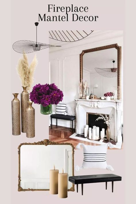 Looking for some inspiration to style your fireplace mantel? Look no further than this Parisian-inspired interior decor! With a few key pieces and a little creativity, you can turn your mantel into a stunning focal point that captures the chic elegance of French design. Parisian Decor, French Apartment, French Aesthetic, Fireplace Mantel Decor, Mantel Decor, Fireplace Mantel, Mantle Decor, French Country Decorating, Fireplace Mantels