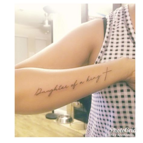 Daughter Of A King Tattoo, Daughter Of The King Tattoo, The King Tattoo, Confident Tattoo, Confidence Tattoo, Christian Tattoo Ideas, Daughter Of A King, Scripture Tattoos, King Tattoo