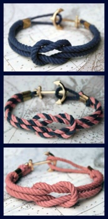 DIY nautical knot bracelets Cardboard Jewellery, Nautical Diy, Nautical Bracelet, Nautical Rope, Crafty Craft, Diy Schmuck, Bijoux Diy, Diy Accessories, Jewelry Pouch