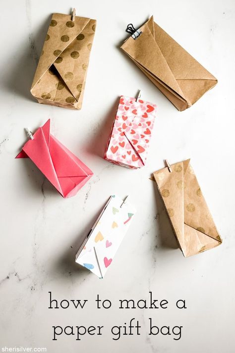 how to make a paper gift bag l sheri silver Small Treats, Tiny Gifts, Make Paper, Paper Gift Bags, Make A Gift, Crafty Craft, How To Make Paper, Goodie Bags, Treat Bags