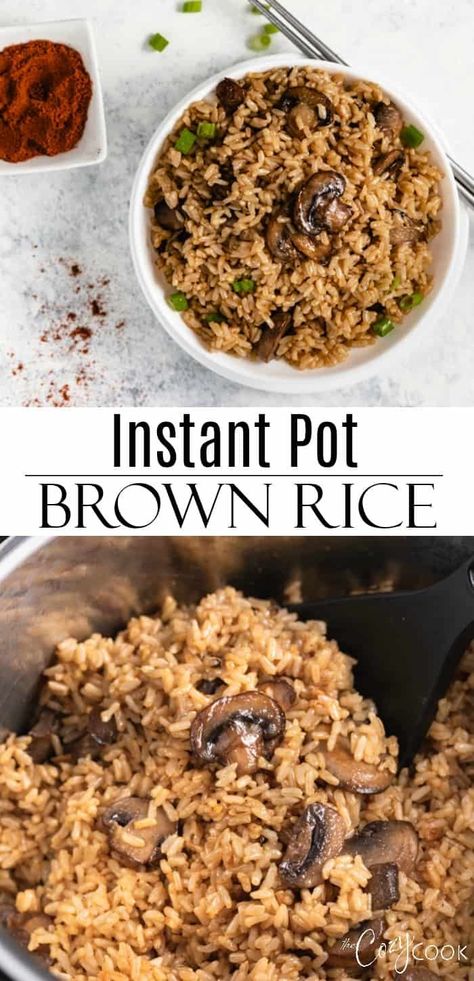 Brown Rice With Mushrooms, Instant Pot Brown Rice, Rice With Mushrooms, Cook Cabbage, Cozy Cook, Brown Rice Recipe, Seasoned Rice Recipes, Mushroom Rice, Brown Rice Recipes