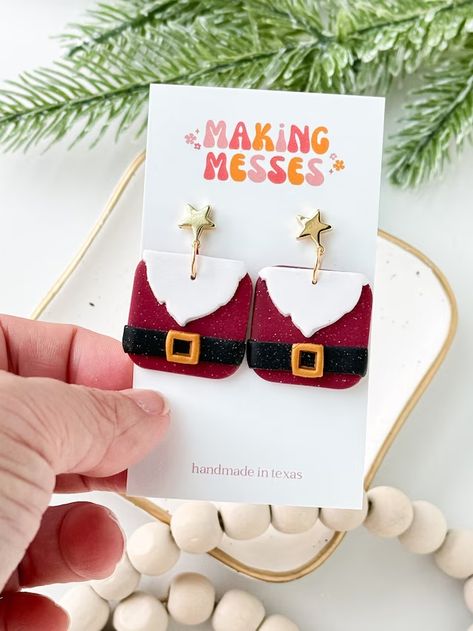 Clay Santa, Santa Earrings, Quick Projects, Diy Earrings Polymer Clay, Xmas 2024, Handmade Clay Earrings, Handmade Clay Jewelry, Christmas Clay, Polymer Clay Christmas