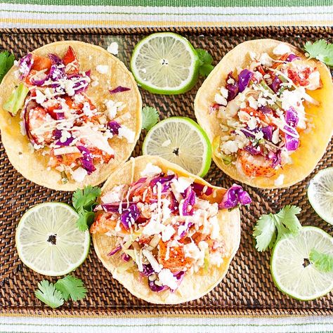 Lobster Tacos, Avocado Crema, How To Cook Lobster, Avocado Cream, Salmon And Asparagus, Tacos And Burritos, Lobster Recipes, Chili Lime, Taco Recipes