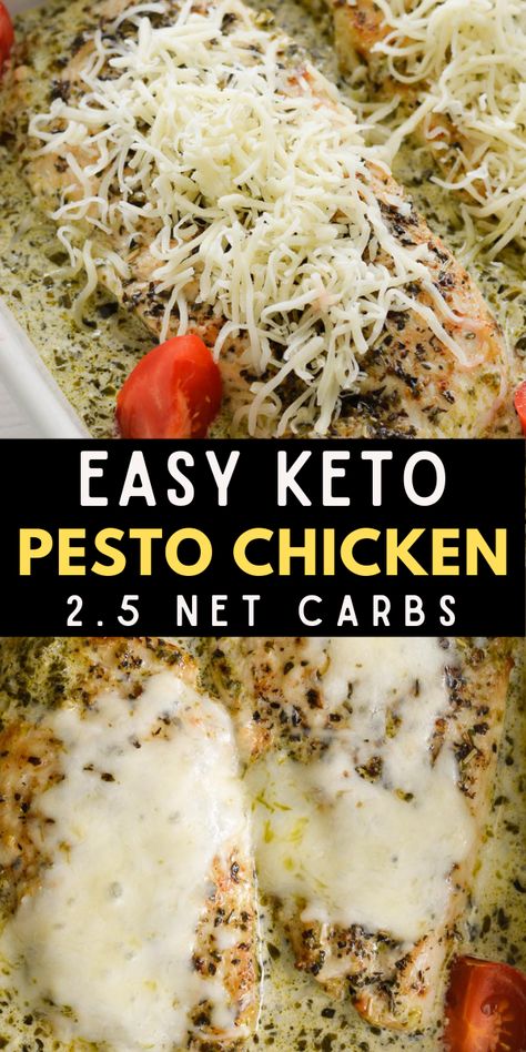 This Easy Pesto Chicken has just 2.5 net carbs per serving, making it a low carb, keto-friendly dinner that is impressive enough for guests! Easy Pesto Chicken, Low Carb Low Fat Recipes, Boiled Egg Diet Plan, Recetas Keto, Low Carb Diet Recipes, Low Carb Dinner Recipes, Low Carb Meals Easy, Pesto Chicken, Low Carb Recipes Dessert