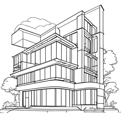 Building exterior perspective highly det... | Premium Vector #Freepik #vector #color #background #line #white Architecture Line Drawing, Exterior Perspective, Vector Building, Illustration Line Art, Building Drawing, Outline Illustration, Line Artwork, Portfolio Ideas, Line Background