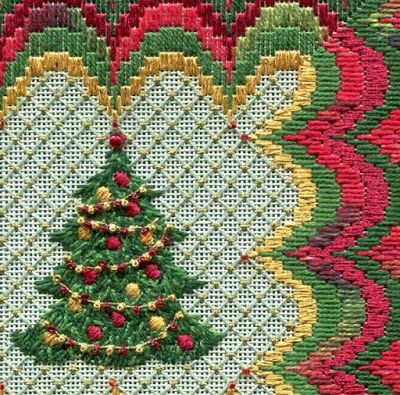 Two-Handed Stitcher: Trimming The Tree Needlepoint Christmas Tree Stitches, Christmas Tree Needlepoint, Needlepoint Christmas Tree, Needlepoint Inspiration, Christmas Needlework, Needlework Ideas, Needlework Christmas, Christmas Needlepoint, Bargello Patterns