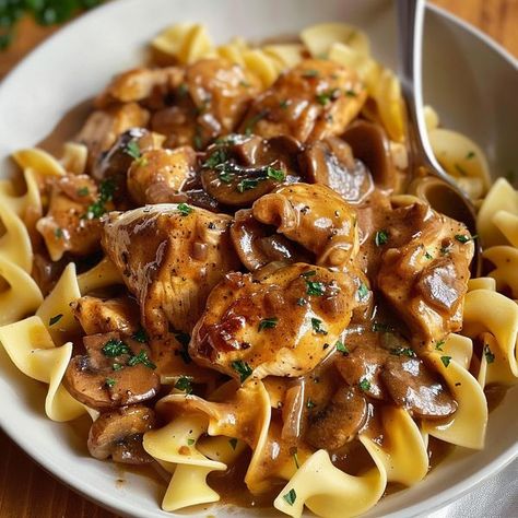 Tasty Recipes & Cooking Ideas by Thalia's Tasty | Chicken Marsala with Buttered Noodles | Facebook Buttered Noodles, Chicken Marsala, Skinless Chicken Breast, Chicken Breast, Noodles, Yummy Food, Cooking Recipes, Chicken, Stuffed Peppers