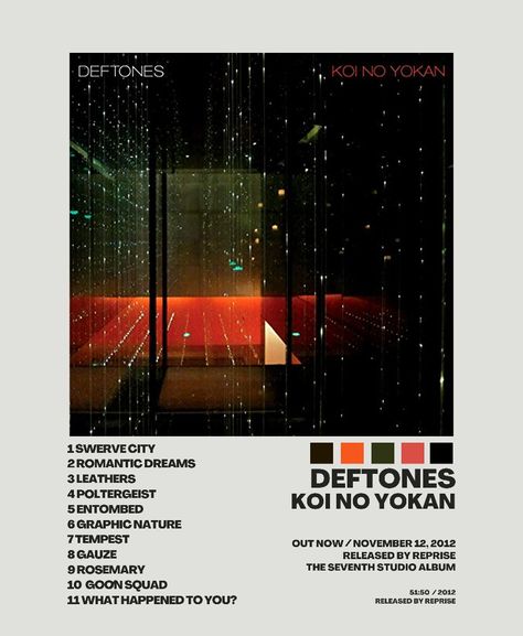 Koi No Yokan Album Cover, Deftones Poster Koi No Yokan, Deftones Album Covers, Deftones Koi No Yokan, Deftones Poster, Album Posters, Bedroom Aesthetics, Band Poster, Music Poster Design