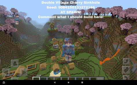 Structures are at spawn, TWO villages in the hole separated by a lake tons of ore, try it out! Minecraft Seeds At Spawn, Minecraft Seeds Villages, Minecraft Village Seeds, Cherry Seeds, Aesthetic Minecraft, Minecraft Seeds, Minecraft Aesthetic, Minecraft Seed, Minecraft House Plans