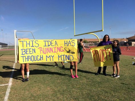 Track and field promposal Track Promposal, Prom Proposal Ideas For Guys, Prom Proposal Ideas, Sadies Proposal, Cute Hoco Proposals, Prom Invites, Cute Promposals, Prom Posters, Cute Homecoming Proposals