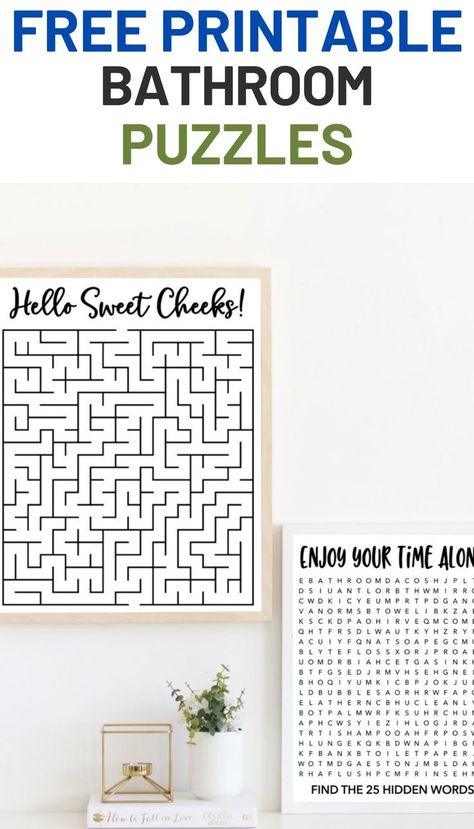 Entertain your guests with these Bathroom Word Search and Maze Puzzles. A fun and witty addition to your bathroom decor! Bathroom Word Search, Wall Puzzle, Bathroom Wall Art Printables, Bathroom Printables, Hello Sweet Cheeks, Maze Puzzles, Simple Wall Decor, Word Puzzles, Fun Printables