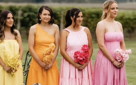 Bridesmaid Color Palette, Bridesmaid Color, Bridal Florals, Wedding Bouquets Bride, Bridesmaid Colors, Baby S Breath, Colorful Bouquet, Colour Blocking, Bridal Party Dresses