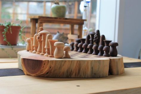 Mushroom Chess, Destroying Angel, Trumpet Mushroom, Eastern Red Cedar, Indoor Ideas, Clay Works, Triangle Shelf, Brown Mushroom, Chess Sets