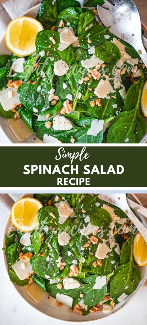 Simple Spinach Salad Simple Tasty Salads, Super Green Salad Recipe, Spinach Ceaser Salad, Spinach Salad Dressing Easy, Salad Dressing For Spinach Salad, Easy Spinach Salad Recipes, Spinage Salad Recipe, High Iron Salad Recipes, Spinach Side Salad