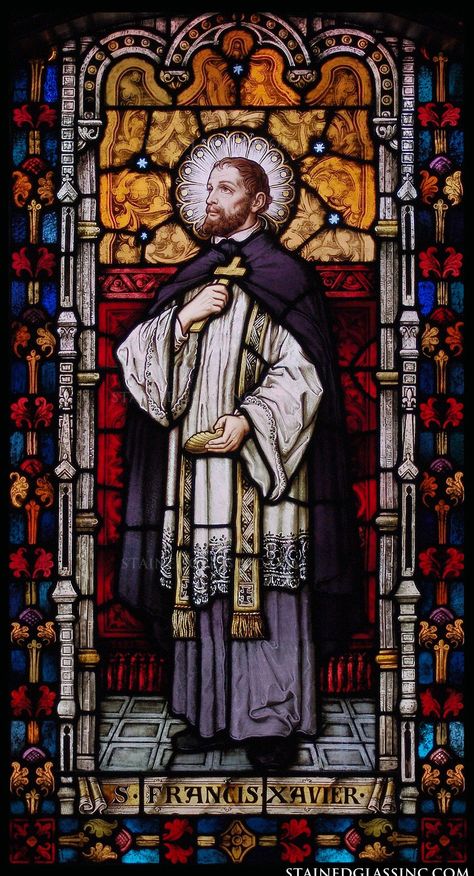 "Saint Francis Xavier" Religious Stained Glass Window Christian Glass Painting, Stained Glass Saints, Saint Francis Xavier, Catholic Church Stained Glass, St Francis Xavier, Saint Art, Saint Xavier, Stained Glass Windows Church, Stained Window