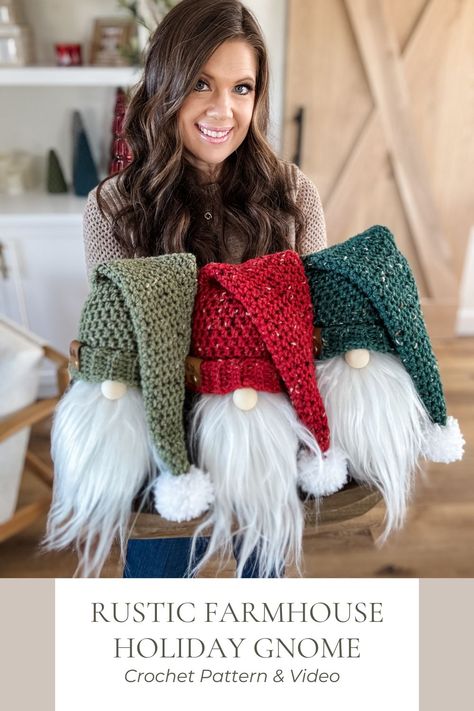 Christmas Decor Crochet Ideas, Knitted Gnome Hat Free Pattern, Nordic Gnomes Diy, Crochet Projects With Chunky Yarn, How To Make A Gnome Free Pattern, Crochet Gnome Pattern Free, Free Crochet Gnome Pattern, Free Crochet Gnome Pattern Amigurumi, Crochet Beanies Free Pattern