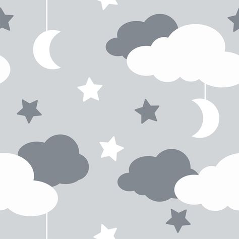 Vector seamless pattern with sky element... | Premium Vector #Freepik #vector #abstract-cloud #baby-star #cloud-texture #sky-pattern Cute Clouds, Line Art Style, Night Wallpaper, Contact Print, Line Art Vector, Star Cloud, Cartoon Background, Star Wallpaper, Blue Clouds