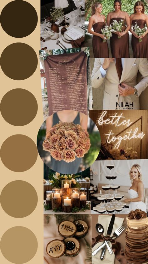 Tan Wedding Colors Colour Palettes, Light Brown Wedding Theme, Shades Of Brown Wedding, Brown And Cream Wedding, Brown And Gold Wedding, Fall Color Palette Wedding, Brown Wedding Theme, Tan Wedding Colors, March Wedding Colors