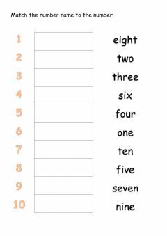 Matching Number Name to Numbers (1-10) Language: English Grade/level: Kindergarten School subject: Math Main content: 1-10 Number Names Other contents: Number Names Worksheet, Number Words Worksheets, Number Names, Subtraction Word Problems, Math Interactive, Numbers Kindergarten, Activities Worksheet, Numbers For Kids, Math Work