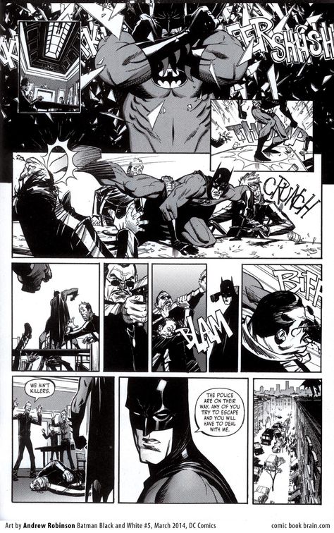 Batman Black and White #5 -Andrew Robinson Batman Comic Art Wallpaper, Dc Comic Panels, Batman Comic Panels, Black And White Comic Book Wallpaper, Andrew Robinson Art, Batman Panel Comic, Cartoon Comic Art, Black And White Comic Art, Comic Black And White