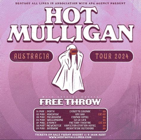 Hot Mulligan, Free Throw, Tattoo Inspo, Perth, Brisbane, Melbourne, Hotel